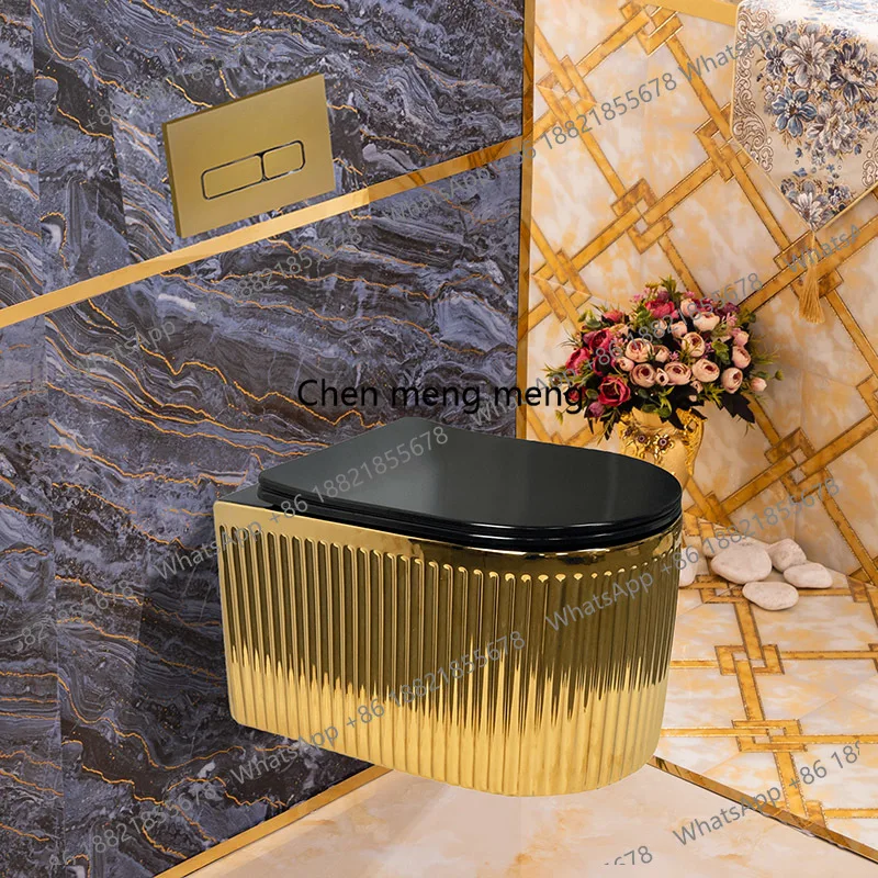 

Настенный унитаз, золотой унитаз, черное золото, подвесной в стену, скрытый резервуар для воды, маленькая квартира