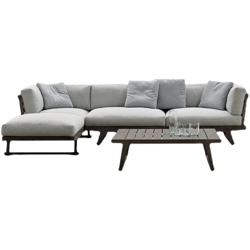 

Customized: Outdoor solid wood sofa outdoor anticorrosive teak sofa, courtyard model room, villa, light luxury furniture