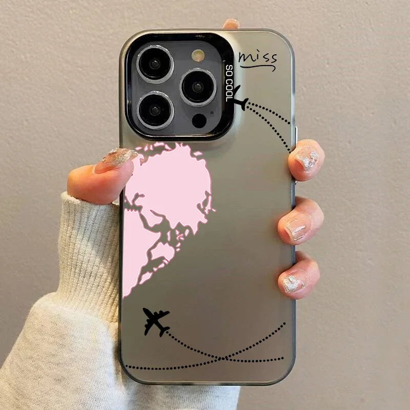 Aircraft Love Heart Couple Phone Case for IPhone 16 13 11 12 14 15 Pro Max Mini XS Max XR 14 Plus Plane Shockproof Cover Fundas