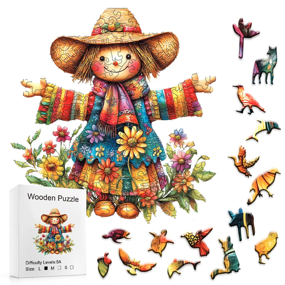 Rustic Fall Scarecrow Wooden Puzzle, Colorful Country‑Style Design, Whimsical Pieces, Ideal For Home Decor & Birthday Gift