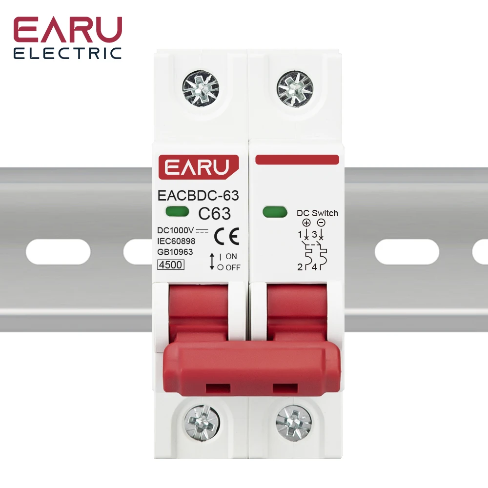 2P DC 1000V MCB Solar Mini Circuit Breaker Overload Protection Switch 6A 10A 16A 20A 25A 32A 40A 50A 63A DC1000V Photovoltaic PV