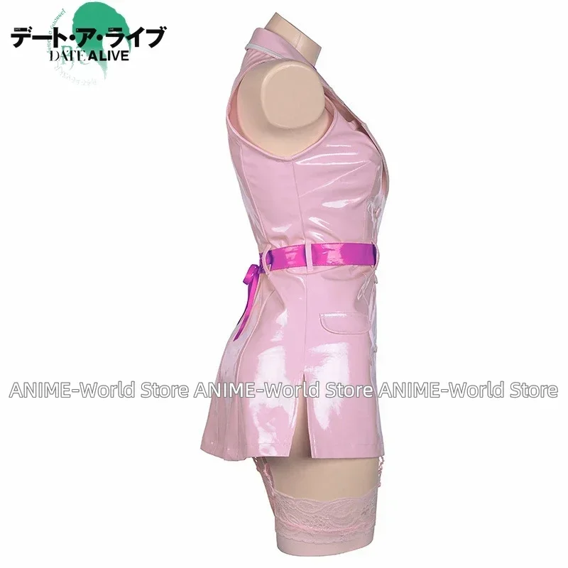 DATE A LIVE Yatogami Tohka Pink PU Leather Dress Anime Cosplay Costumes Sexy Woman Nurse Suit Halloween Dresses - view 4