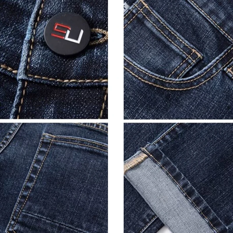 Мужские свободные прямые эластичные джинсы, мужские универсальные облегающие джинсовые брюки в корейском стиле, винтажные элегантные повседневные сине-серые брюки