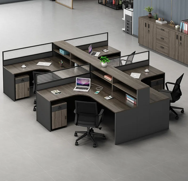 Staff Office Desk And Chair Combination Simple Modern 2/4/6 Seat Screen Card Seat Office Table L-shaped Financial Table