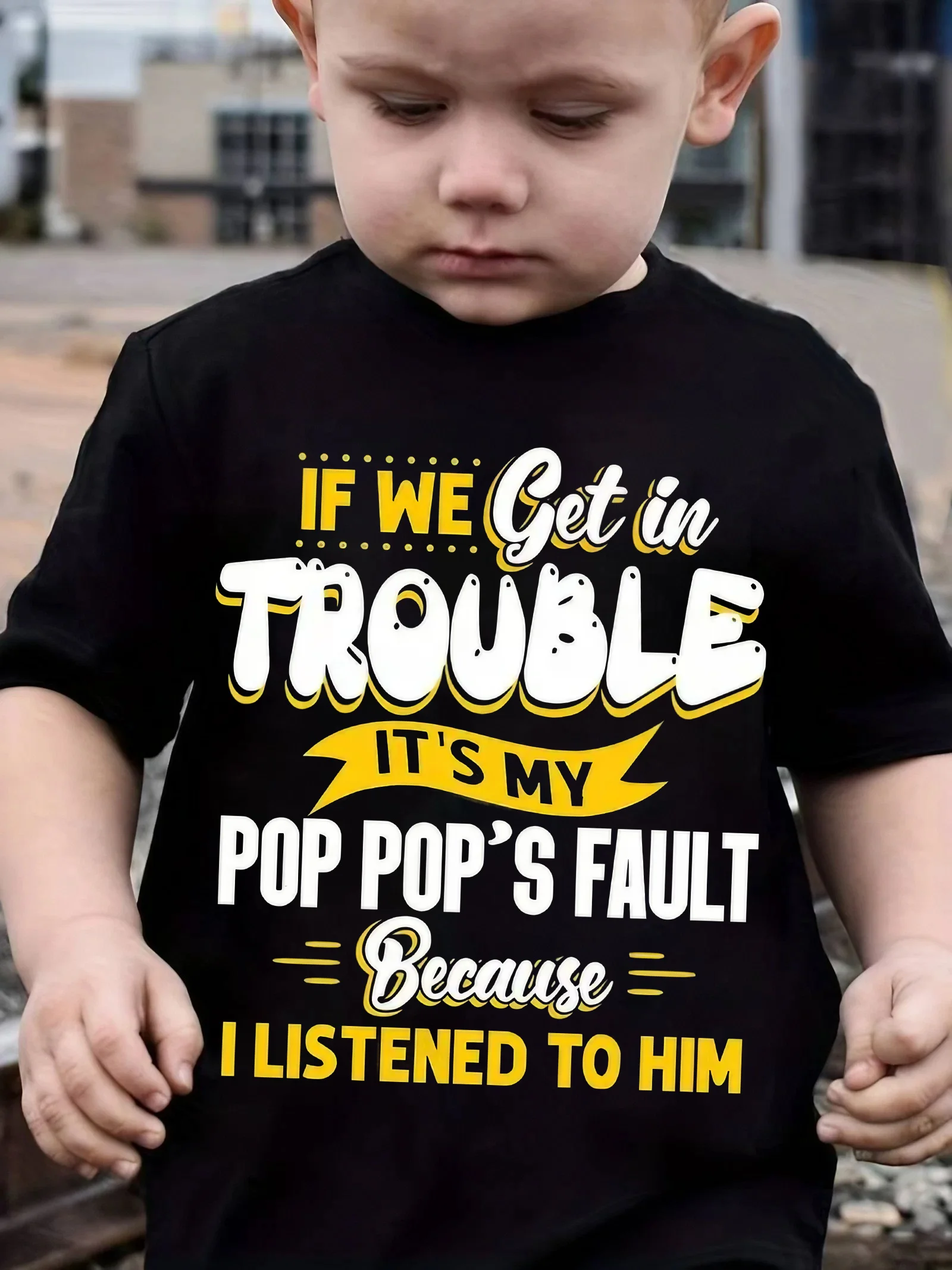 Kids Funny Dad‑Theme Slogan Print T‑Shirt, Slight‑Stretch Knit Casual Crew‑Neck Top For Under 12