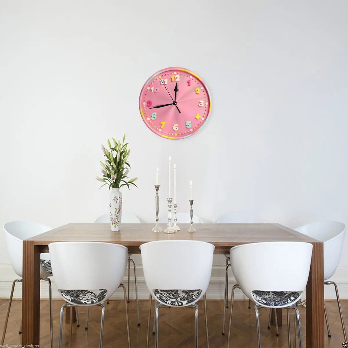 Sugar Sweet Pink Round Wall Clock Home Art Decor Non-Ticking Numeral Clock for Home Office PVC Wall Clock