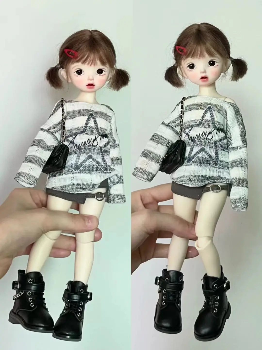 BJD (1/6 ชุดตุ๊กตา BJD) ชุดเด็กทารก เสื้อถัก ลายทาง ลายดาว และกระโปรงสั้นโชว์ขา