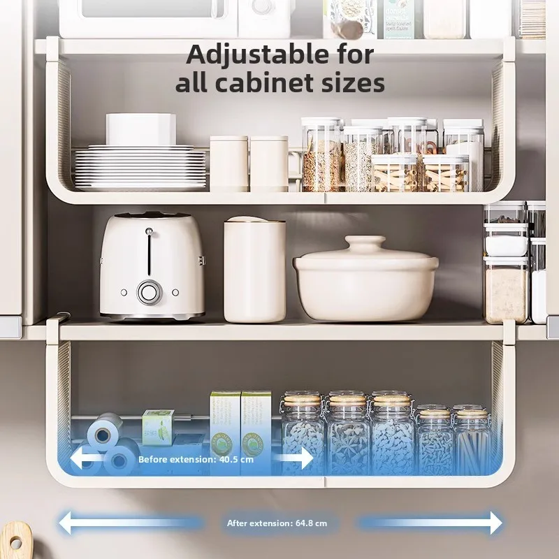 Kitchen Hanging Storage Rack Adjustable Sleeve Organizer Cabinet Interior under Shelf Basket for Utensils And Accessories