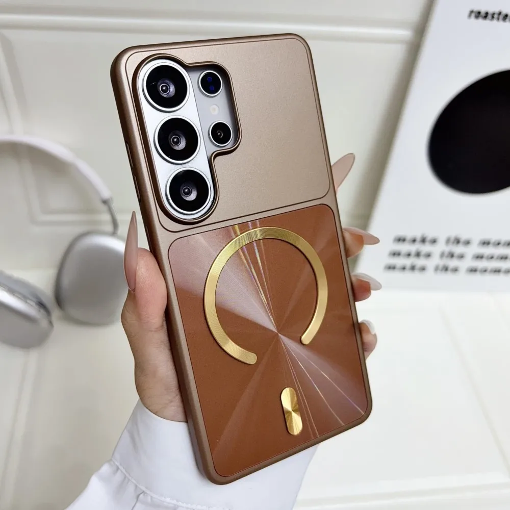 Luxury Aurora Laser Magnetic Wireless Charging Case For Samsung Galaxy S26 S25 S24 S23 Plus Ultra FE Plating Bumper Phone Cover