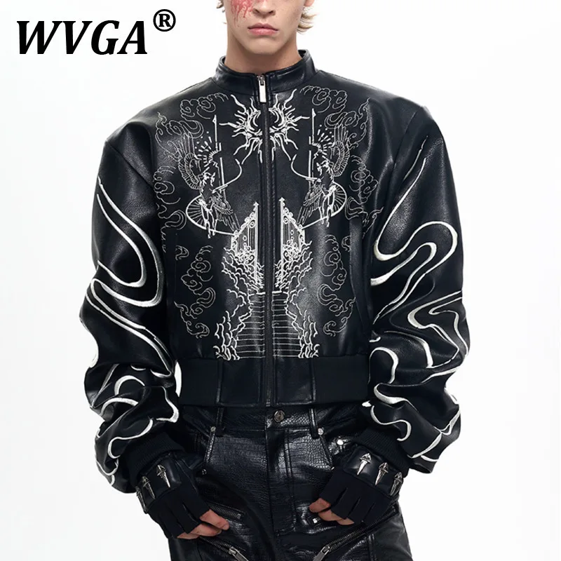 

Куртка WVGA, новая мужская весенняя куртка Autumnn Tide High Street с вышивкой, модная кожаная куртка с воротником-стойкой, повседневные короткие пальто Y2K W10807