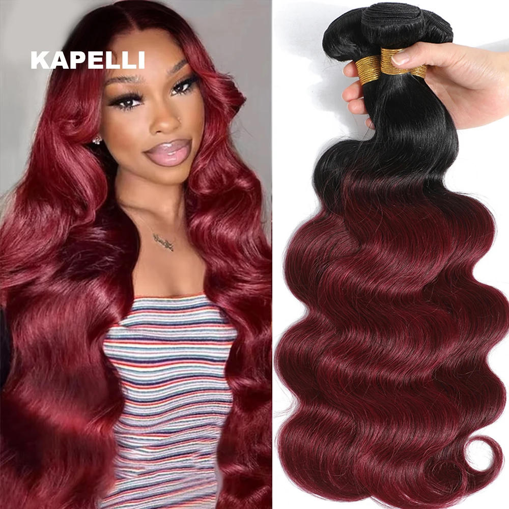 Brazilian Body Wave Hair Weave Bundles, Ombre Colorido, 100% Extensão do Cabelo Humano, Loira Ondulada, Remy Hair Weaving, Borgonha, 1b 99j