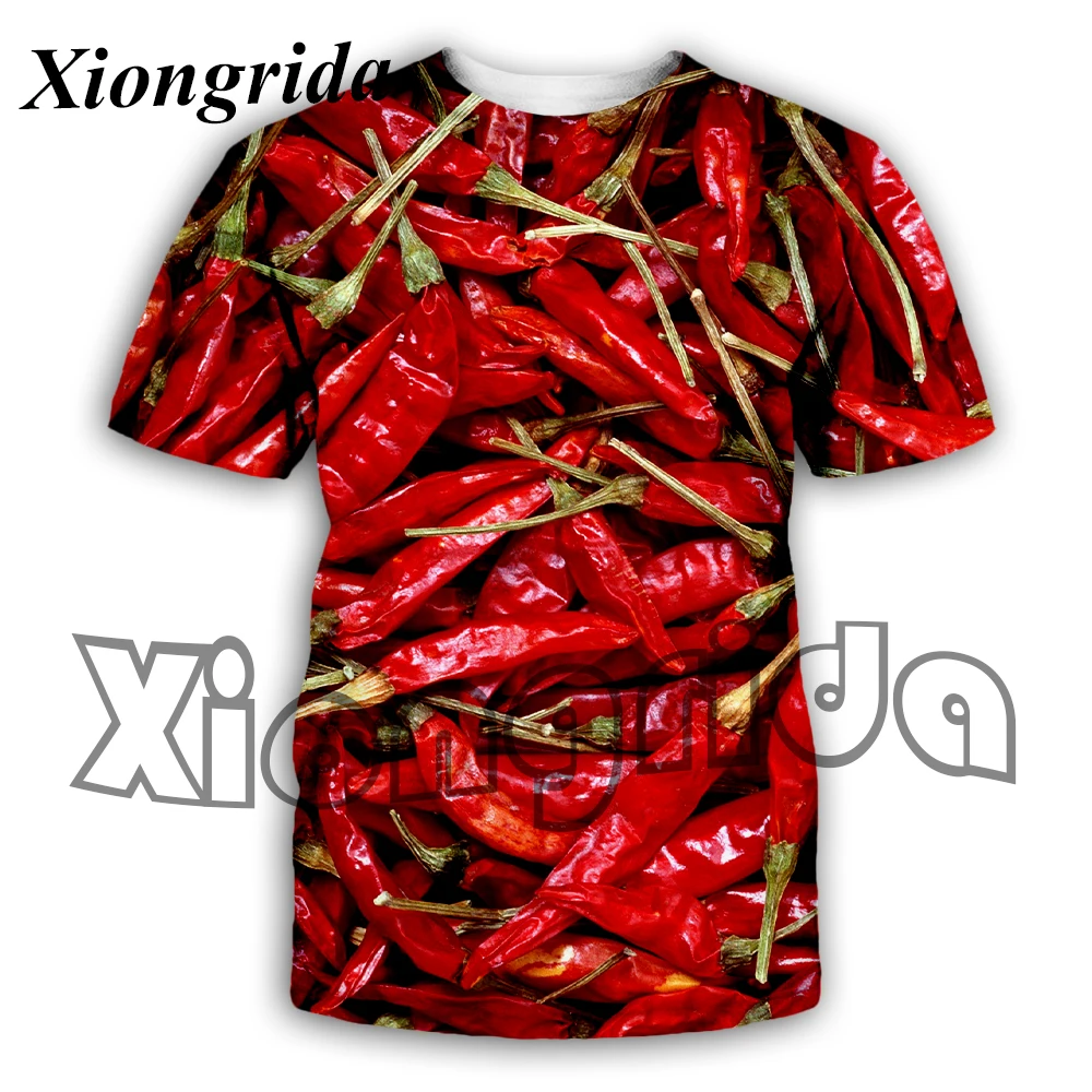 

Novelty Chilli Print Short Sleeve T Shirts Mens Casual Crew Neck Shirts Pepper Print Unisex Tees Tops Summer Streetwear