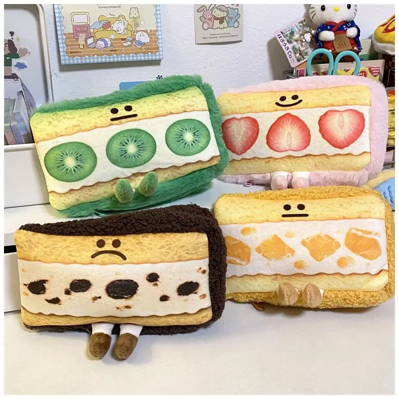 Cartoon Fruit Sandwich Pen Bag Instagram Cute Plush Funny Cake Pencil Case Storage Bag School Supplies