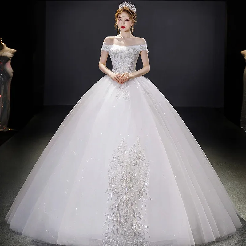 One Shoulder Wedding Dress for Bride 2026 New Princess Dress Korean Style Long Sleeved Slimming Wedding Dress Customization