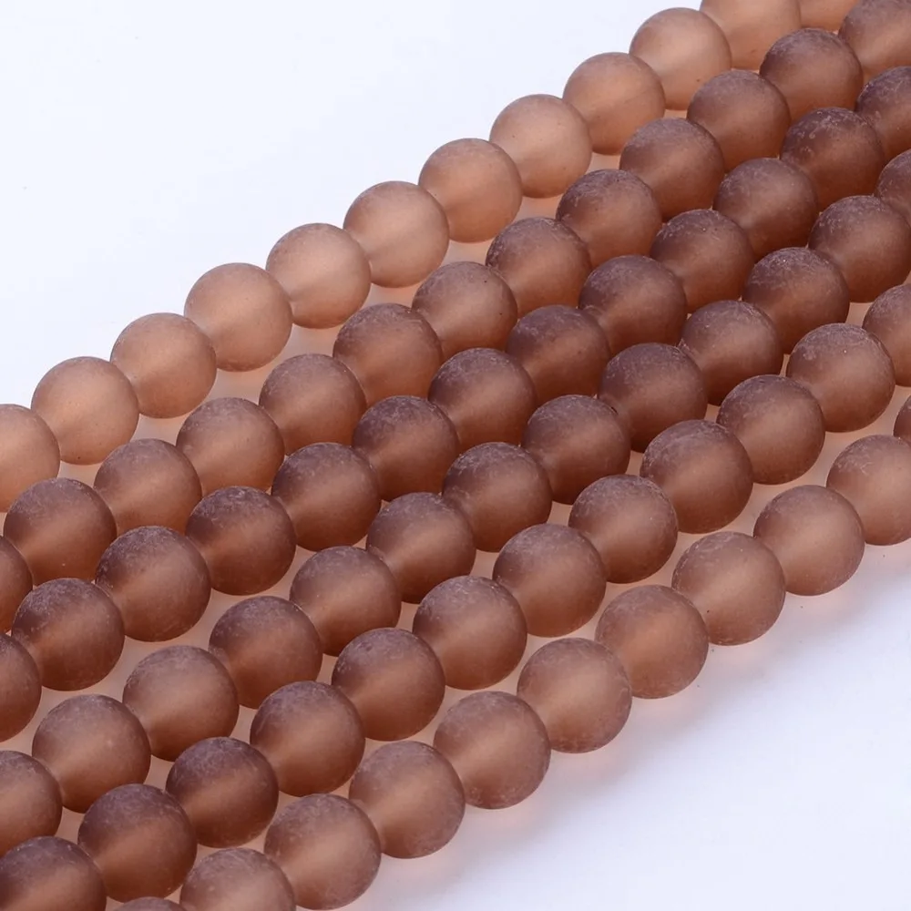 1strand Transparent Glass Bead Strands Frosted Round Camel 10mm Hole: 1.3~1.6mm 80pcs/strand 31.4 inch