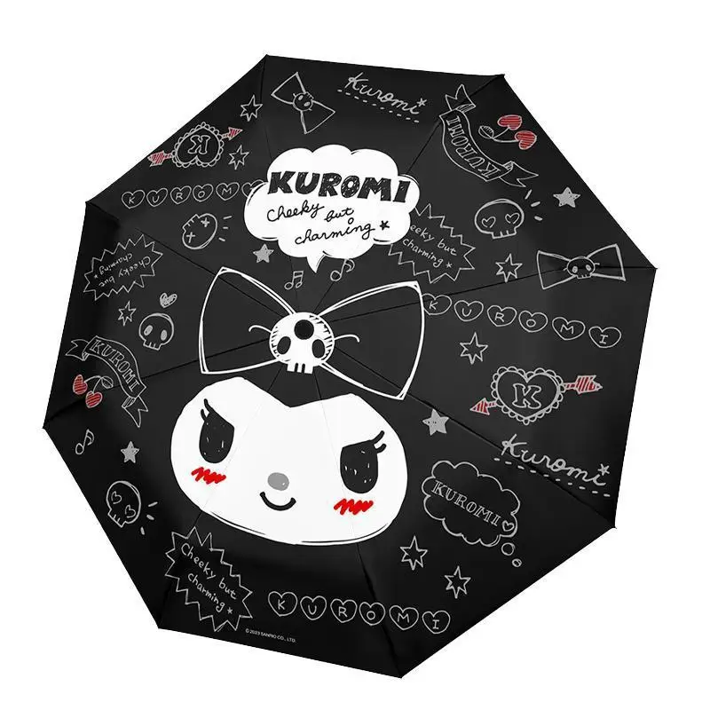 Kawaii Sanrio Kuromi Three-Fold Automatic Umbrella Sun and Rain Dual-Purpose Umbrella Cute Cartoon Parasol Birthday Gift