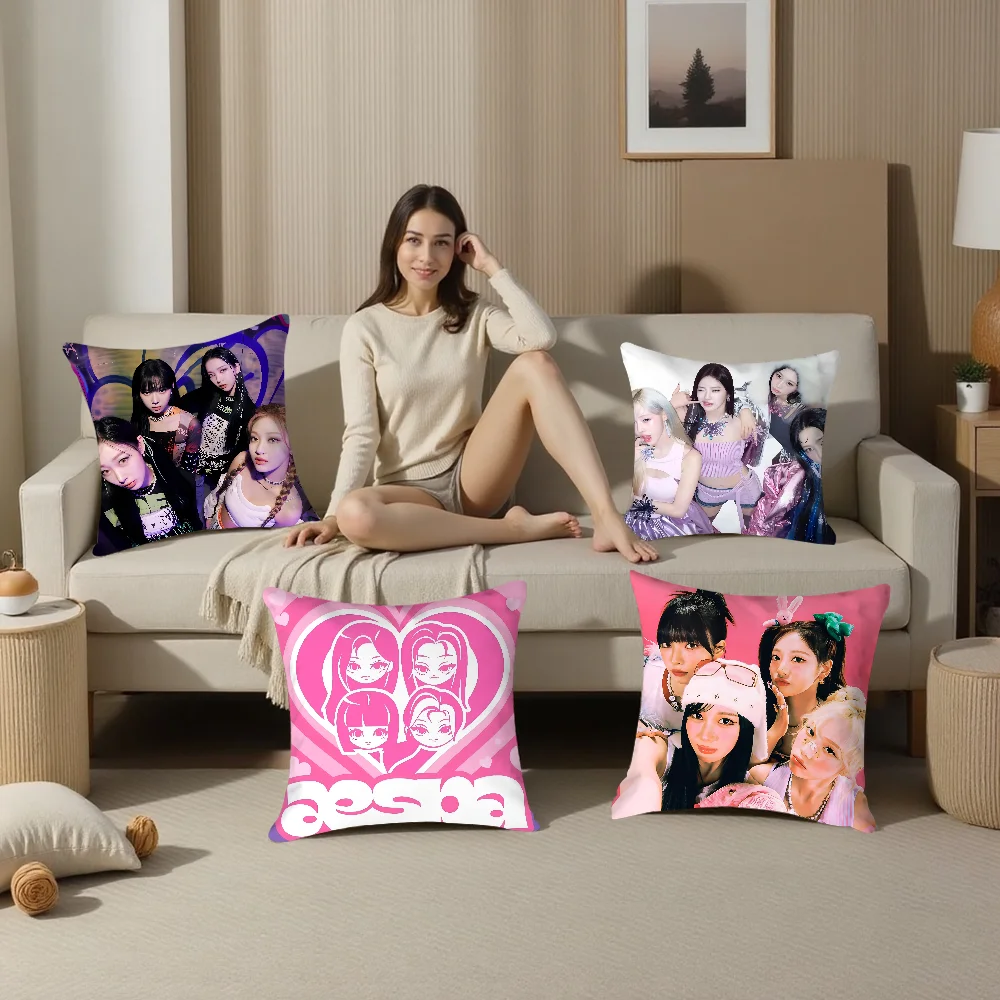 A-AespaS-K-karina Kpop Girl Pillow Case Plush Fabric Soft  Pillowcase Double Sided Print   Cushion Cover Throw Pillow Cover