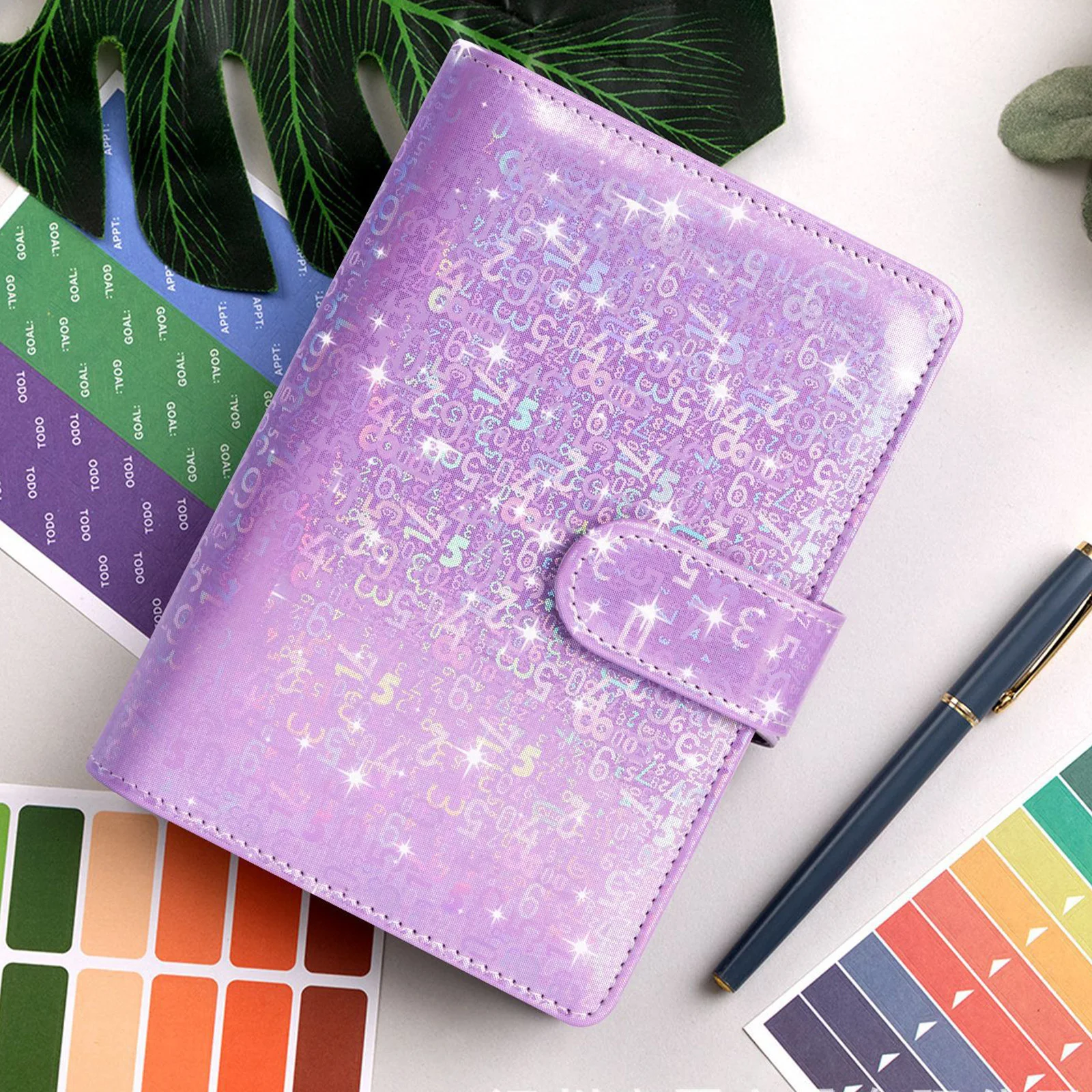 A6 Saving Binder PU Leather 6 Rings Budget Binder Organizer for A6 Filler Paper, Loose Leaf Personal Planner Laser Color