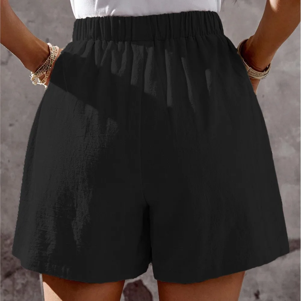 2025 novo estilo de verão feminino casual solto shorts bolso viajando all-match estilo simples quente na moda botão cor sólida moda