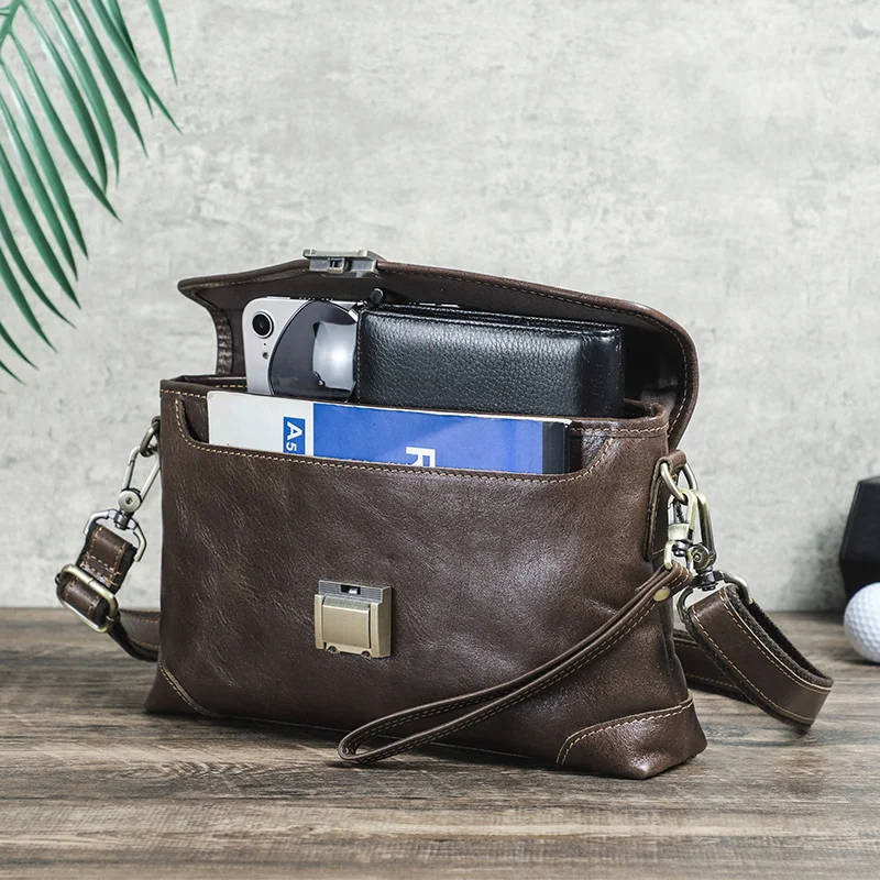 Password Lock Genuine Leather Crossbody Bag Men's Anti-Theft Sling Bag Luxury Small Shoulder Bag for Travel & Daily Essentials