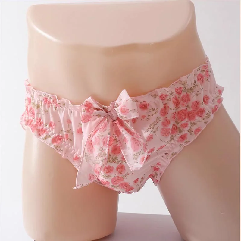 لطيف سيسي رجل الوردي الأزهار تكدرت القوس الانتفاخ سراويل عبر خلع الملابس مرونة الخصر Kawayi ملخصات مريحة Harajuku BF هدية