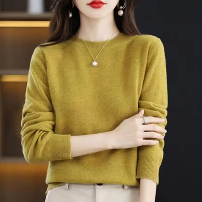 100% autumn and winter new pure woolen sweater women\'s knitted bottoming shirt round neck cashmere sweater foreign style Joker.