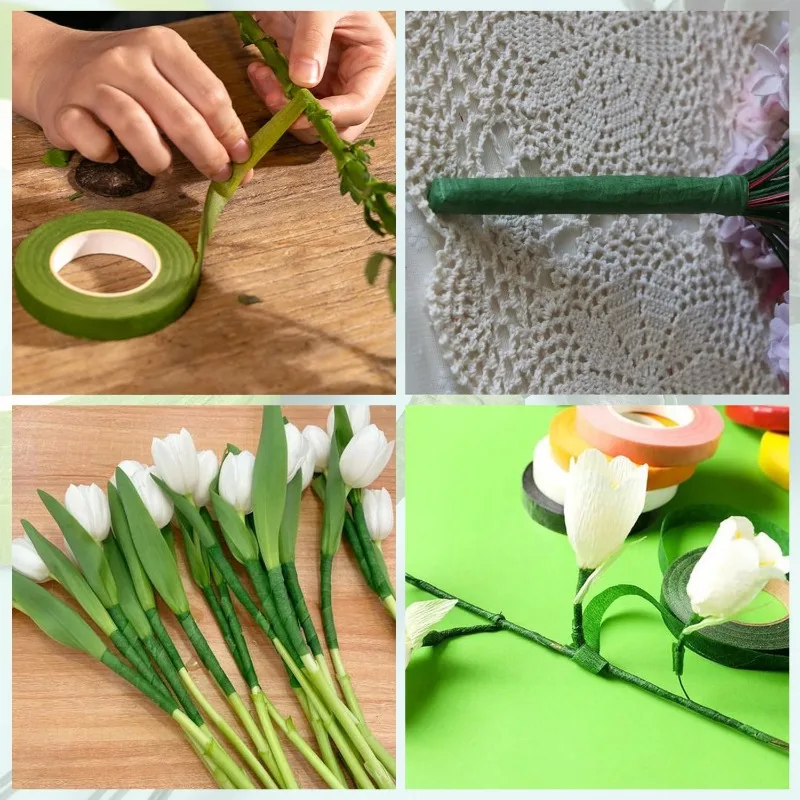 18m/roll Green Bouquet Floral Tapes Self-adhesive Stamen Wrapping Paper Tape DIY Flowers Decor for Florist Wedding Party Props