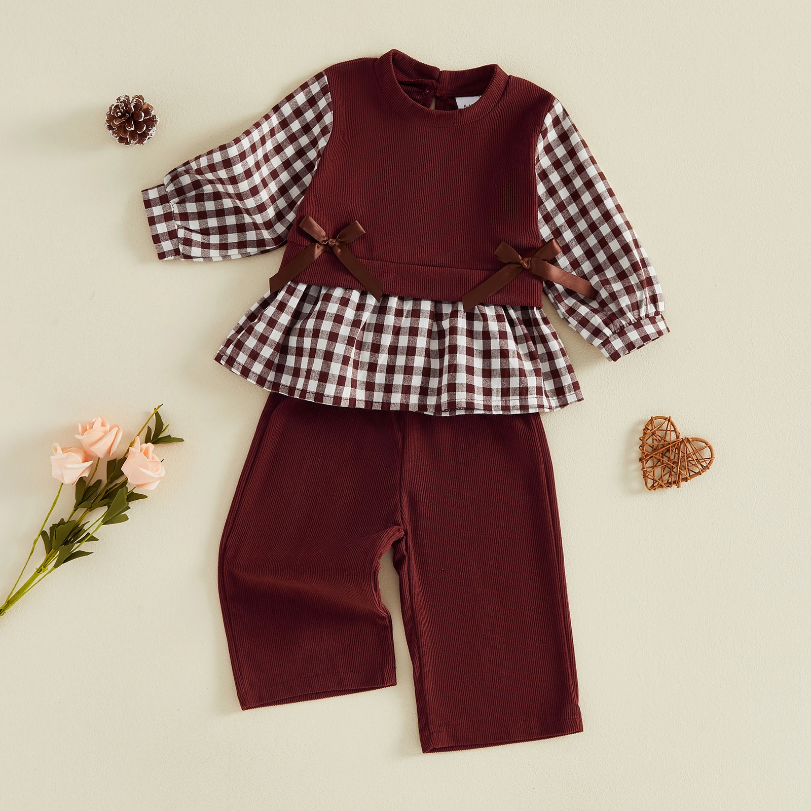 1-4Y Toddler Baby Girl Fall Outfits Patchwork Long Sleeve T shirt Plaid Tops Pants Autumn Children's Clothes Set