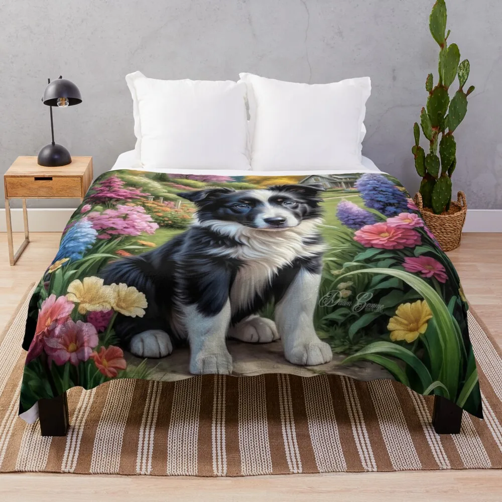 Hector Border Collie Puppy Art Throw Blanket Loose manga For Baby Blankets