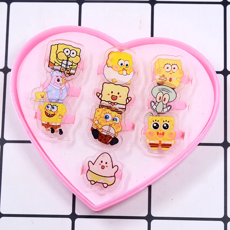 10/20pcs Cute spongebob Animated Rings Doll Children\'s Adjustable Ring Party Figure Jewellery Rings Kids Girls Toys Gift