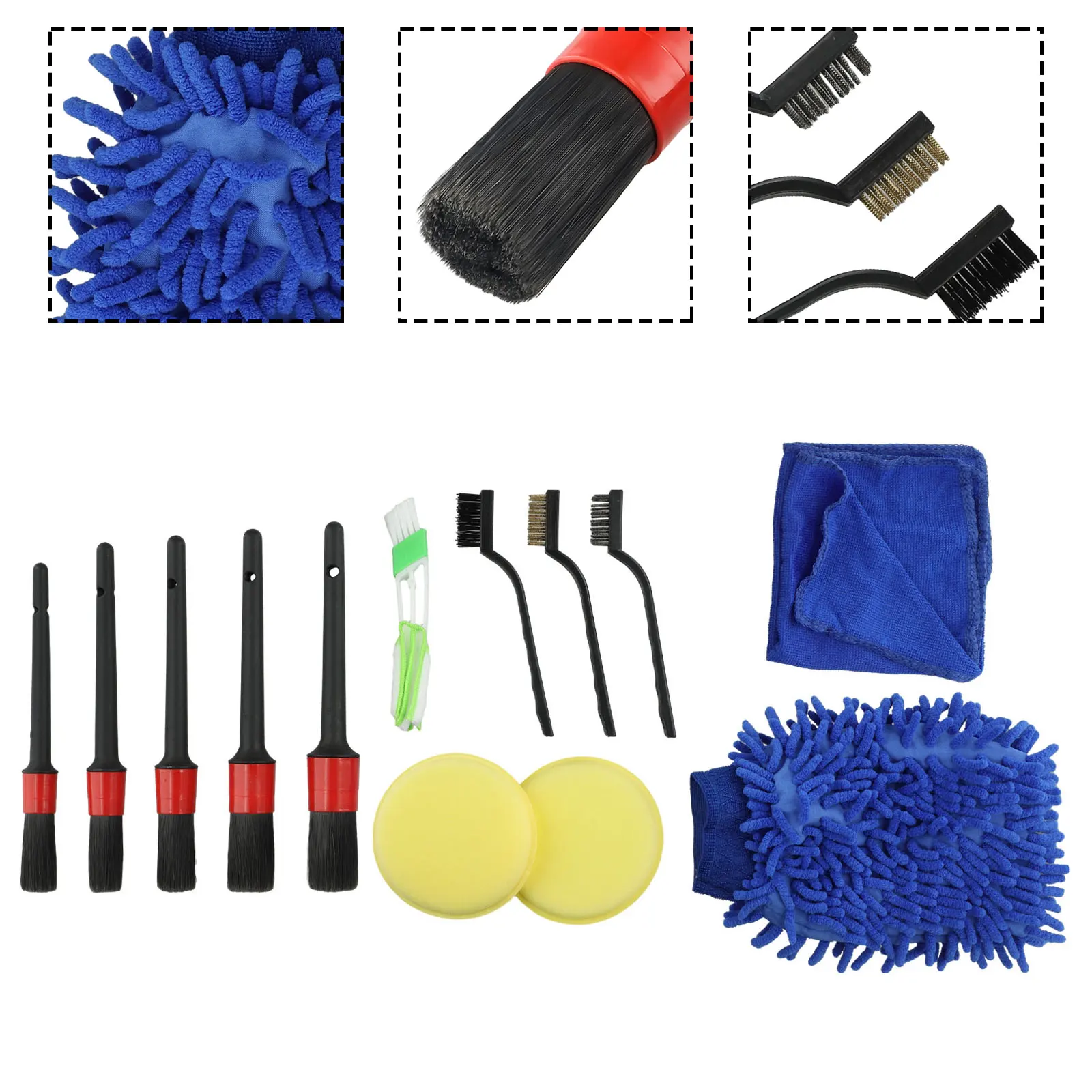 

13Pcs Car Cleaning Kit Detailing Brush Cleaning Gloves Car Cleaner Brush Set 20/22.5/23/23/23cm Brush Length For Wheels Vents