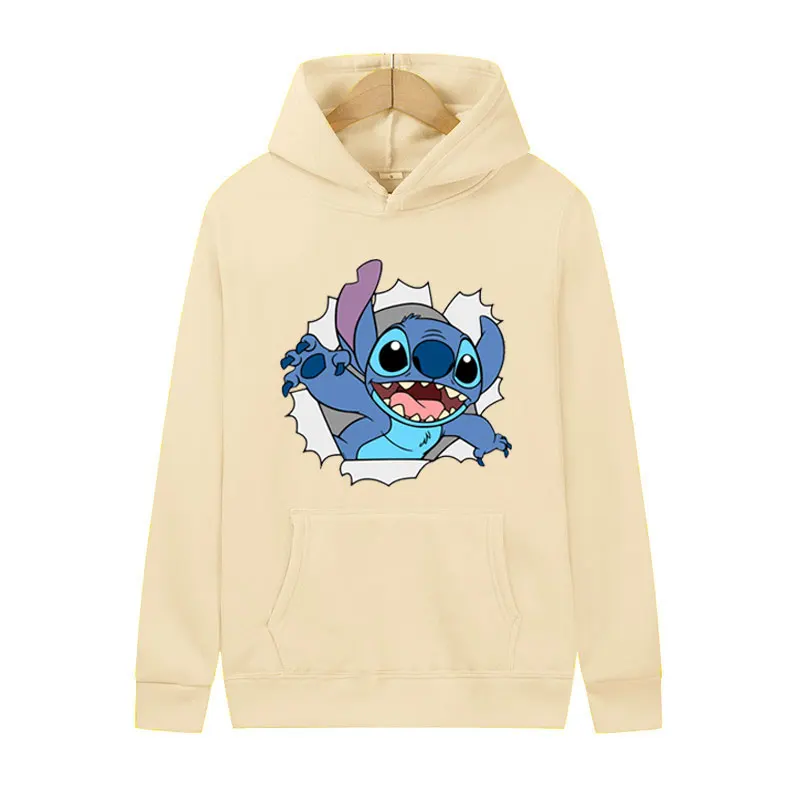 2024 Hot New Fashion Men Pullover Cartoon Anime Stitch Women Hoodies Autumn Winter Black Couple Sweatshirt Clothing Tops