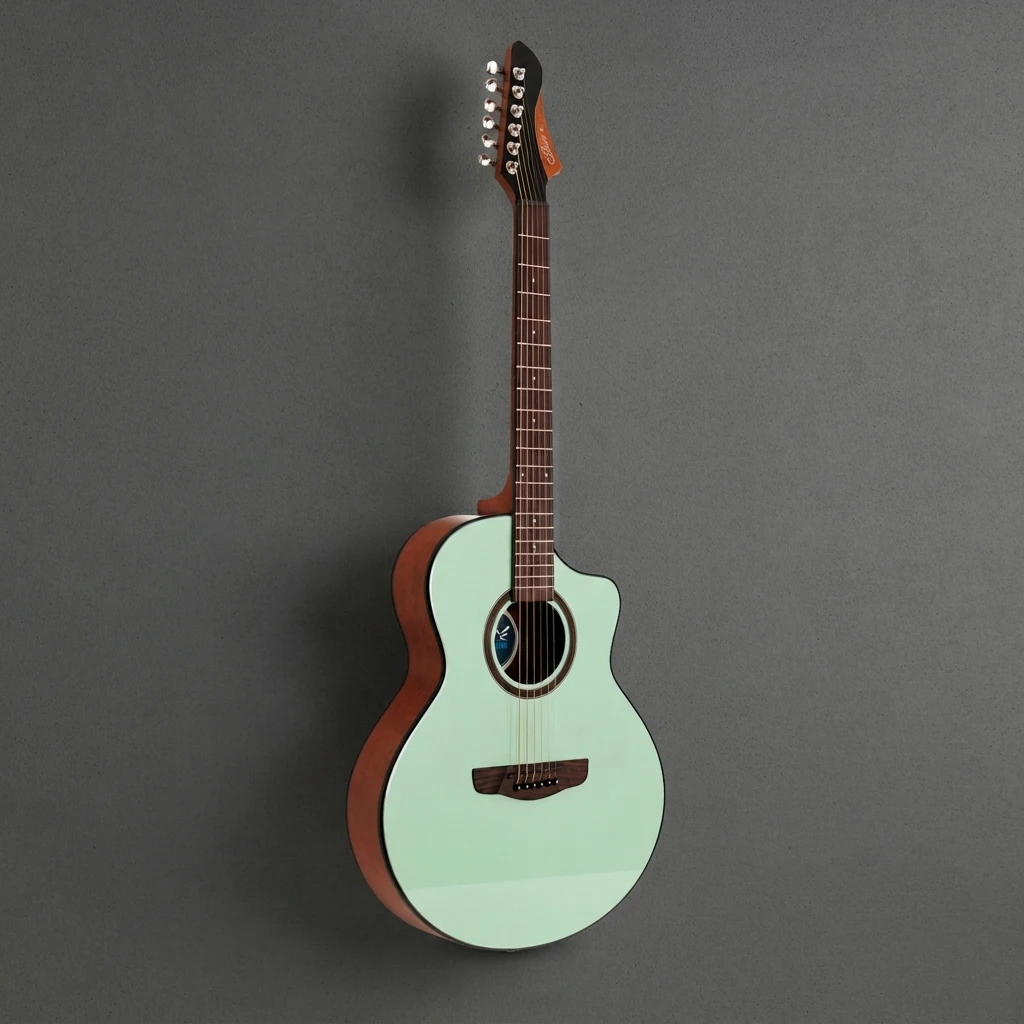 Sevillana S-P3 Folk Guitar, Thin Body Acoustic, Solid Top, Dark Back Sides, Special Head, Chrome Tuners, 6 Strings for Beginners