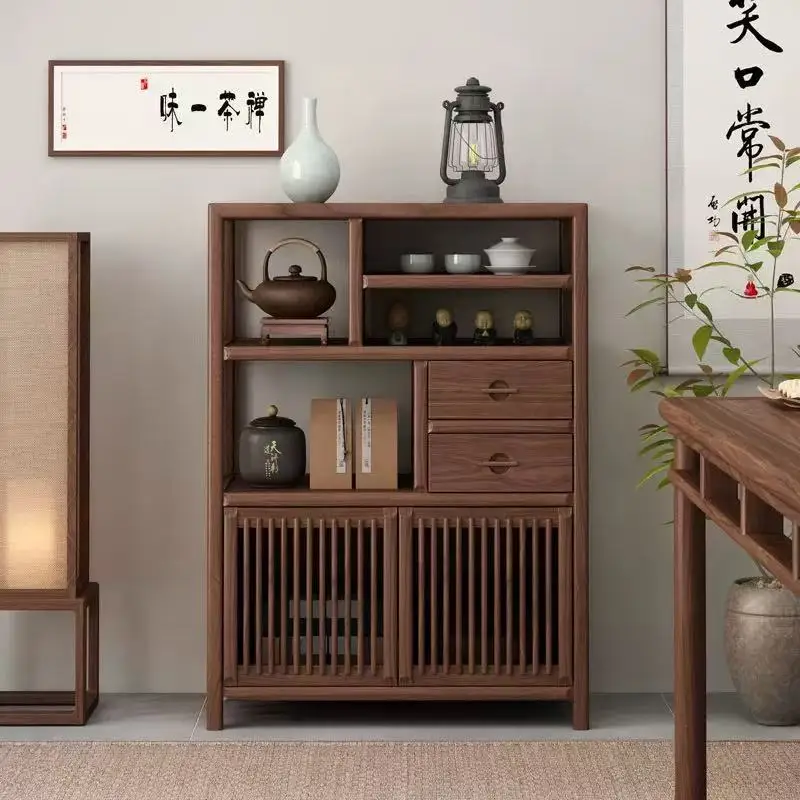 Chinese solid wood sideboard, Duobaoge black walnut tea cabinet, small storage cabinet, display cabinet, Bogu shelf