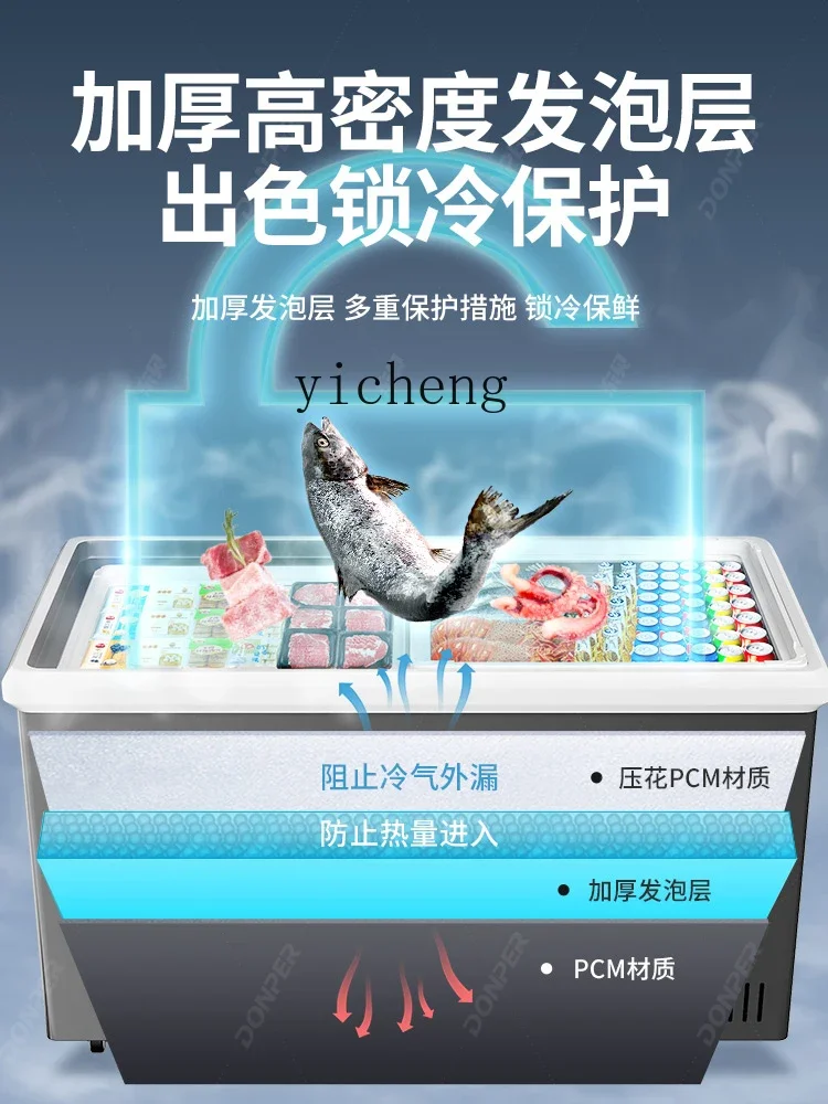 Commercial Horizontal Display Freezer Container Glass Door Frozen Fresh Cabinet Supermarket Combination Refrigerator