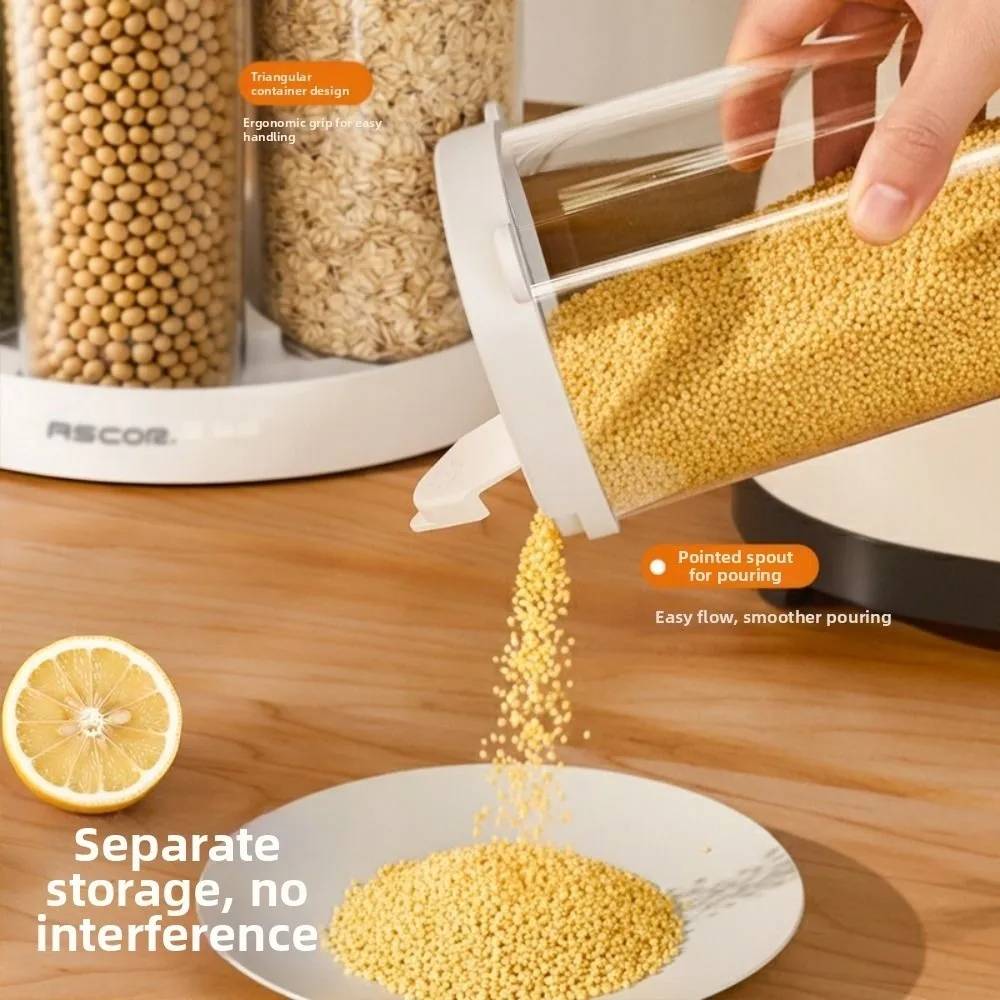 Rotating Grain Dispenser Multi-Compartment Multipurpose 6-Grid Storage Container Transparent Cereal Organizer Kitchen Supplies