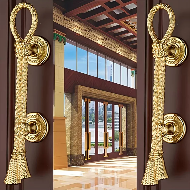 Golden Furniture Handle with Realistic Rope-braided Design, 7.8-inch Cabinet Door Pulls, Knobs for Surface-mounted Sliding Doors