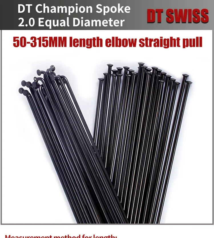 DT Swiss Champion J-Bend / Straight Pull Head 2.0 Fahrradspeichen Schwarz MTB Rennrad Speichen mit Kupferkappe 32 Stück – Detail 2