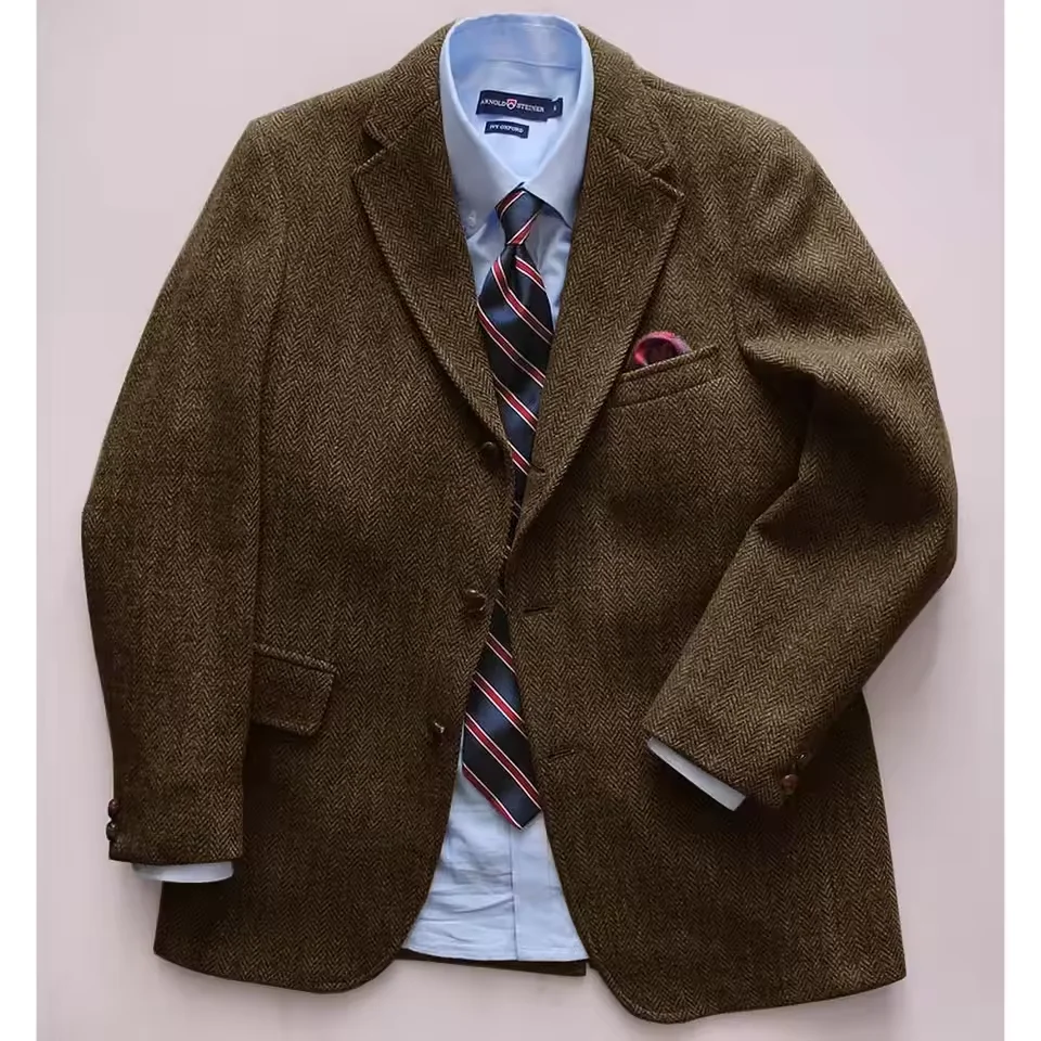 

Мужской повседневный пиджак с узором «елочка», тонкий однобортный модный дизайн, удобная деловая пригородная куртка, мужской костюм, мужские куртки