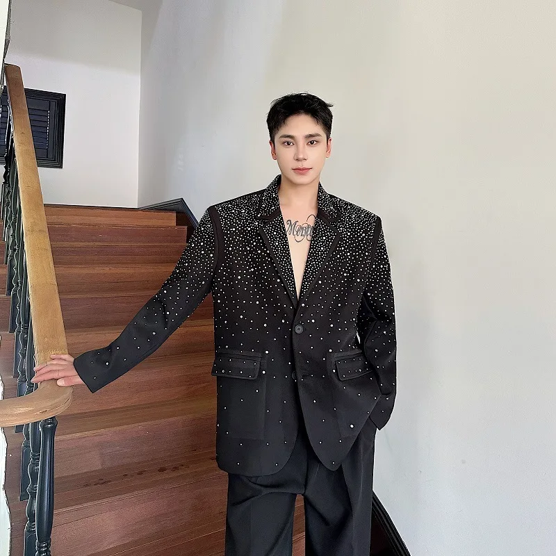 WTHT แฟชั่นผู้ชายไม่สม่ําเสมอ Spliced Diamond Design Blazer Coat อินเทรนด์ 2025 ฤดูร้อนสบายๆเสื้อแขนยาวชาย 2A0452