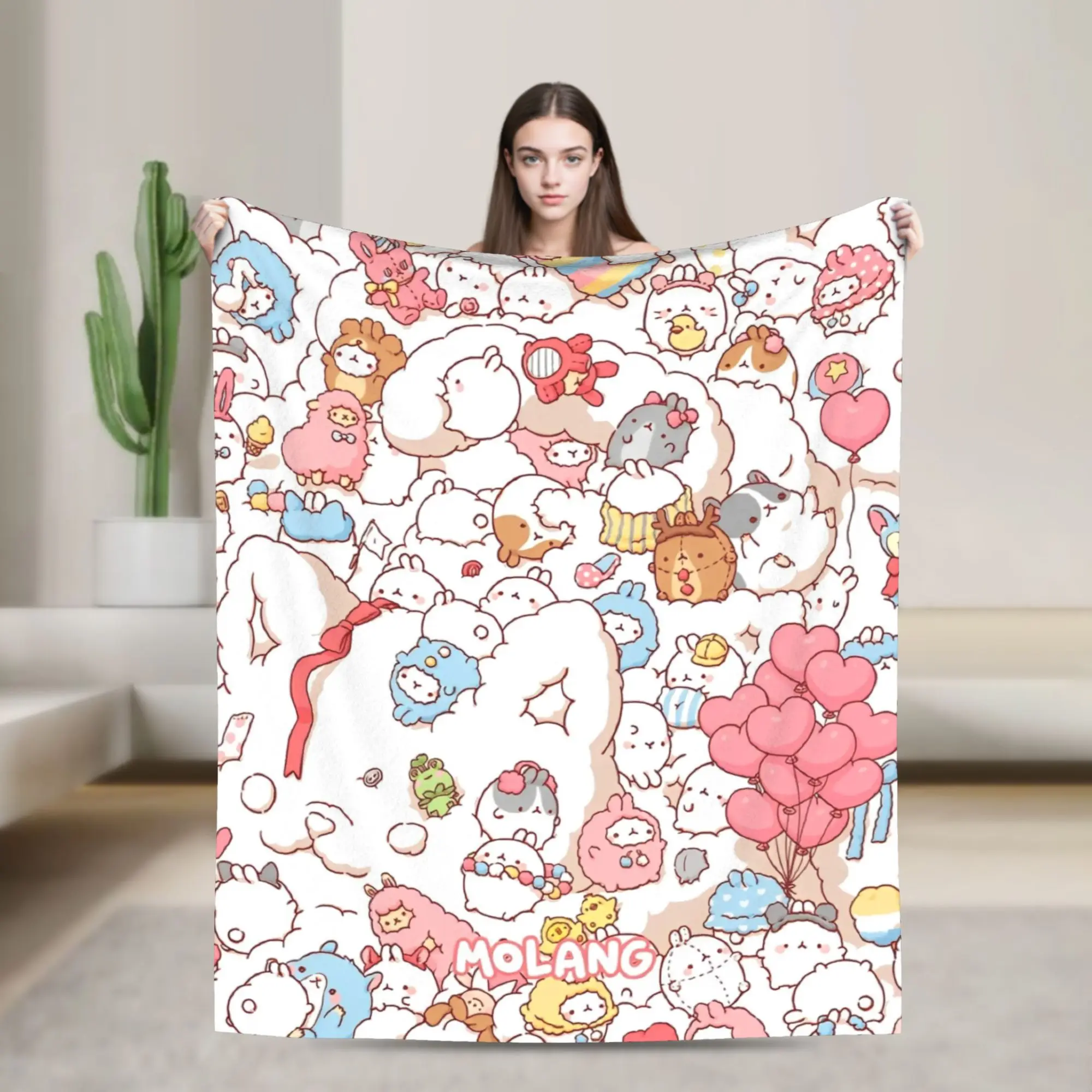 Molang Kawaill Rabbit Throw Blanket for Couch  Fuzzy Soft Plush Blanket 50x60 Inches Multiple Sizes Bedspreads for All Seasons