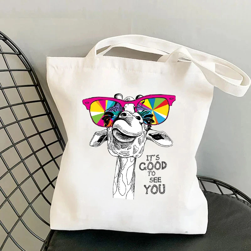 Funny Dog Thank You Tote Bag Cute Giraffe Animal Canvas Shoulder Bags Large Capacity Travel Handbag Eco-friendly Shopping Bag