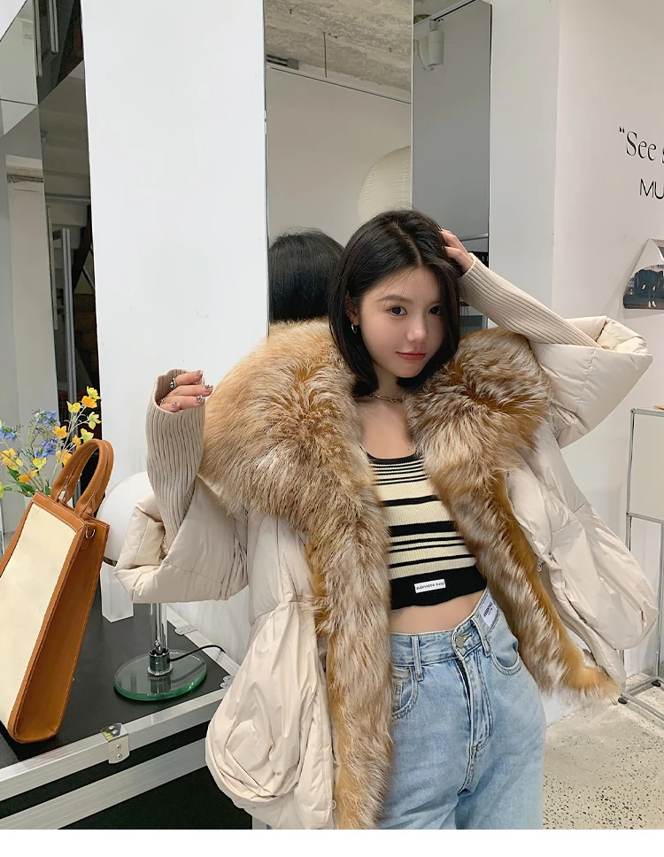 2026 New Autumn 90 Winter Goose Down Jacket Warm Women Coat Oversized Real Fox Fur Collar Thick Luxury Fashion Outerwear