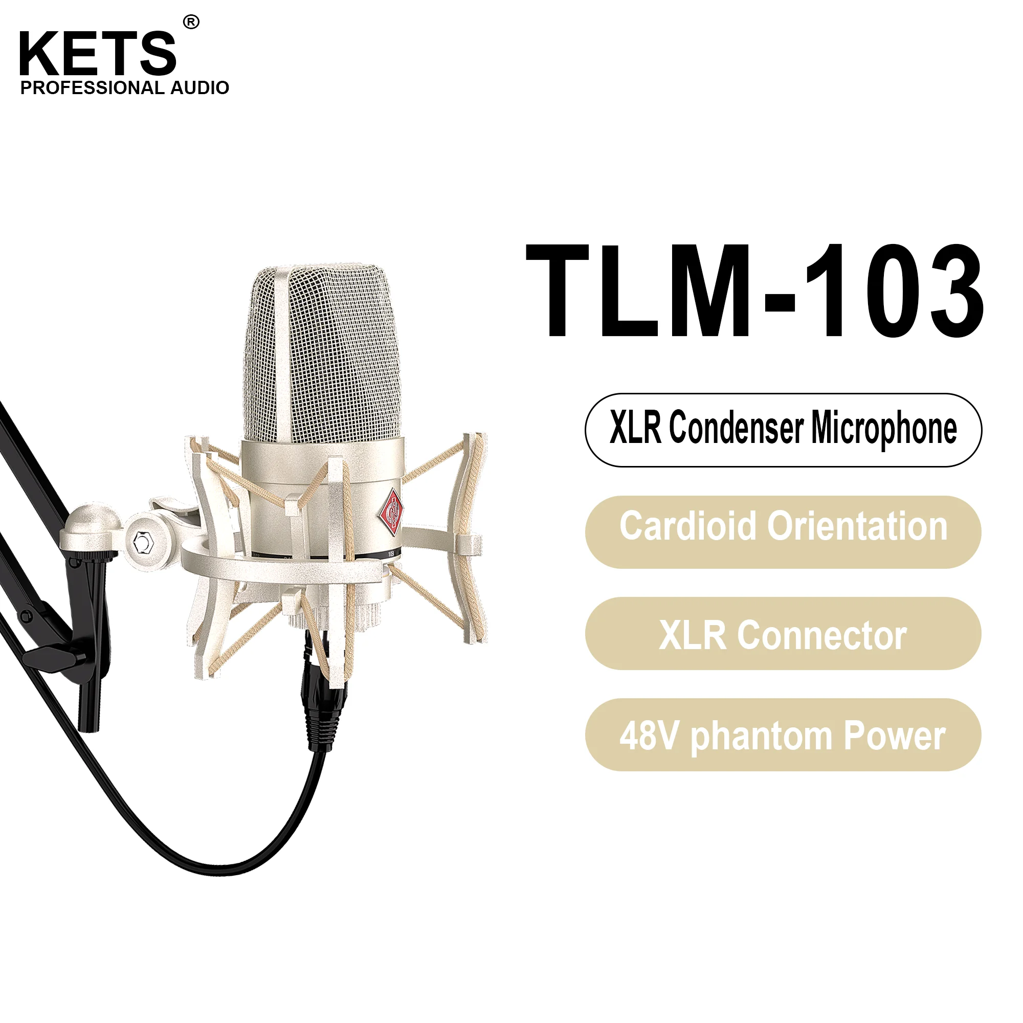 TLM-103 XLR Condenser Microphone, Professional Cardioid Studio Mic for Recording, Podcasting, Voice Over, Streaming, Home Studio