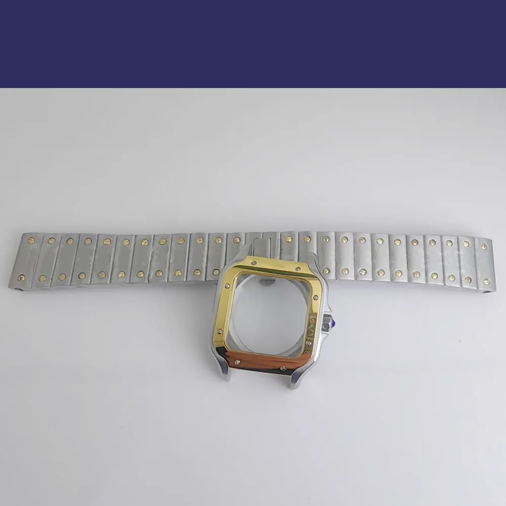 Caja cuadrada de 38MM, correa de caja de acero inoxidable plateada para piezas de reparación de relojes cuadrados de movimiento NH34 NH35