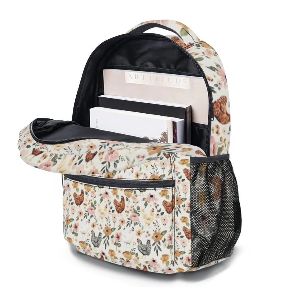 Watercolor Chicken Floral New Female Fashion High Capacity Waterproof College Backpack Trendy Laptop Travel Book Bag  ﻿ ﻿