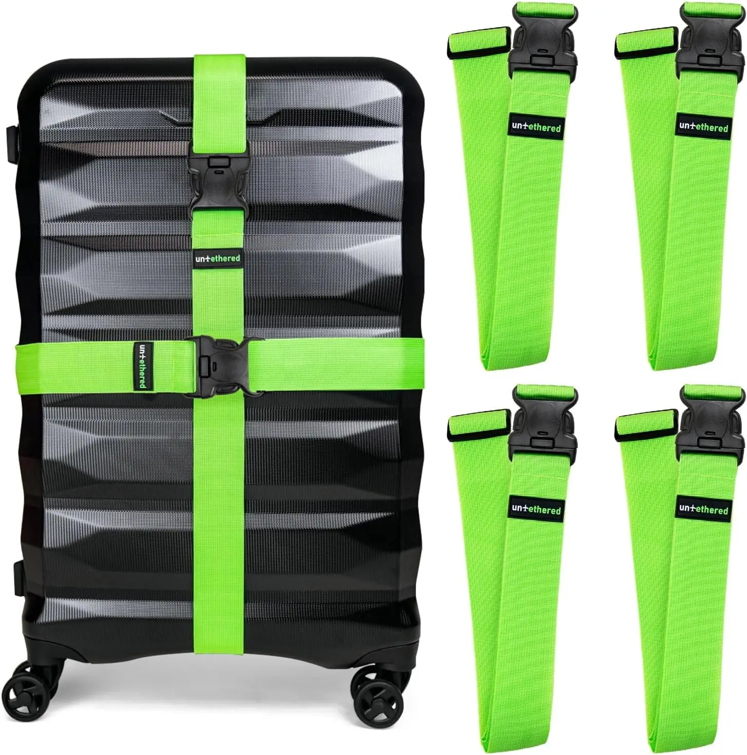 

Heavy Duty Luggage Straps with Secure Buckles, Adjustable Travel Straps for Checked Bags, 4-Pack