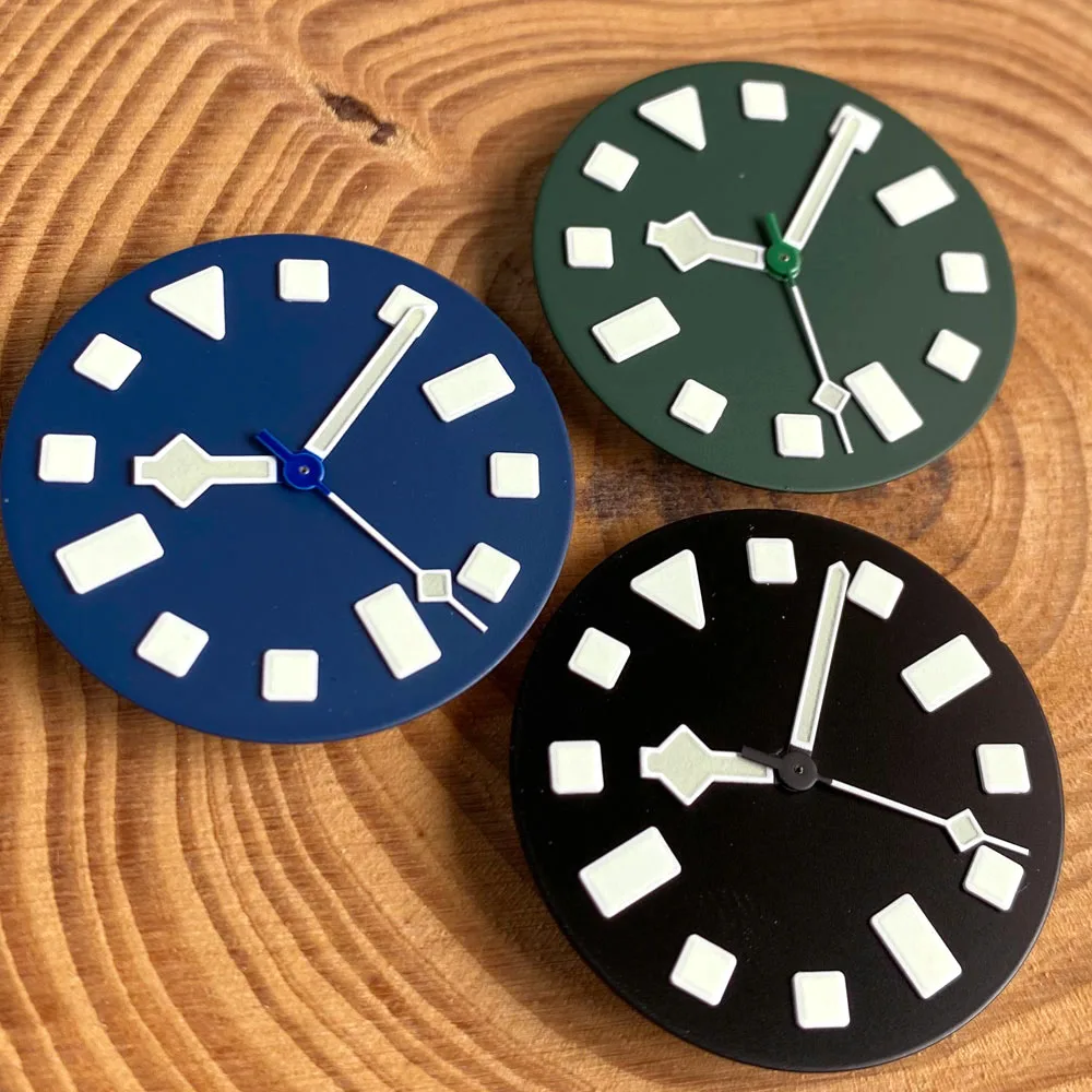 Tandorio 29mm Retro negro verde azul reloj esfera manecillas ajuste NH35 NH36 ETA2824 PT5000 movimiento marcas luminosas piezas de reloj