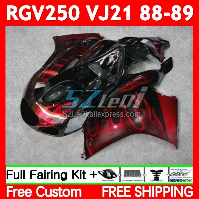 Body For SUZUKI RGV250 SAPC VJ21 VJ 21 Bodywork 66No.17 RGVT-250 RGV 250 CC RGV-250 88 89 RGVT250 Red flames 1988 1989 Fairing