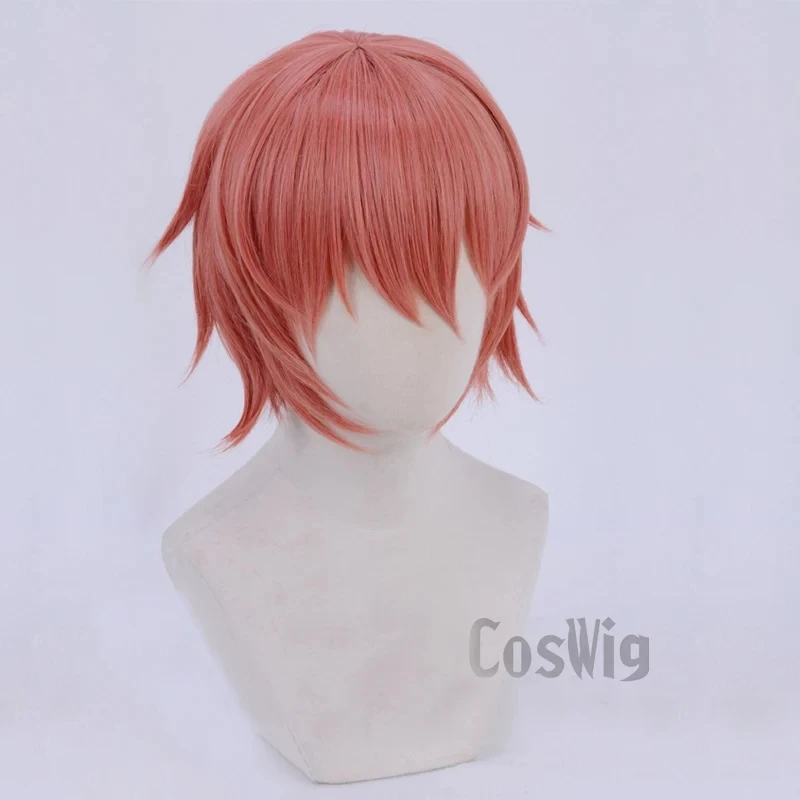 Anime Doki Doki Literature Club Sayori Short Pink Red Heat Resistant Hair Cosplay Costume Wigs + Bow Hairpin + Free Wig Cap